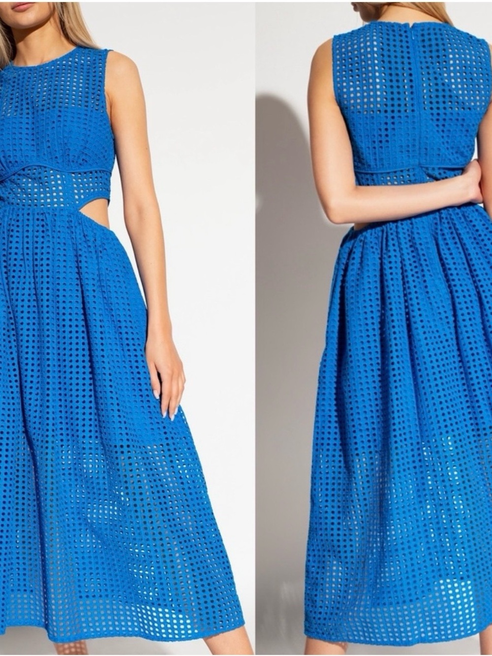 Self Portrait Cutout Broderie Anglaise Cotton Blue Midi Dress
